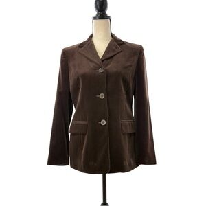 Talbots Petites Brown Velvet Blazer Jacket Size 4P Cotton Blend Made in USA